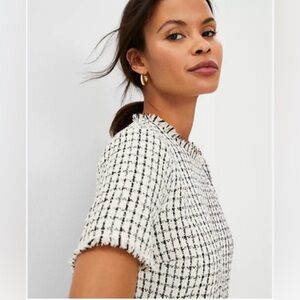 Ann Taylor Black and White Tweed Fringed and Lined Top